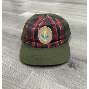 Vtg Webelos Cap Hat Size S/M BSA Boy Scouts‎ of America Green Olive Plaid Twill